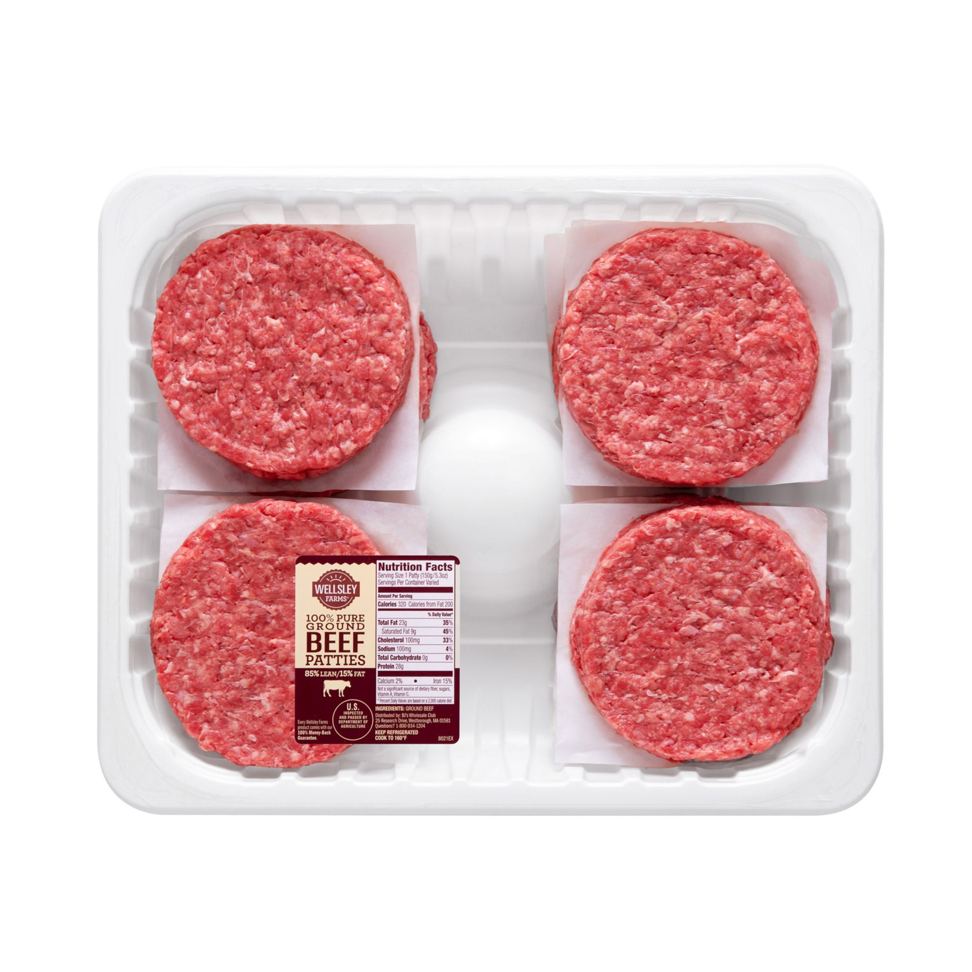 Wellsley Farms 85% Ground Beef Patties 12 ct.,  3.75 - 4.5 lbs.