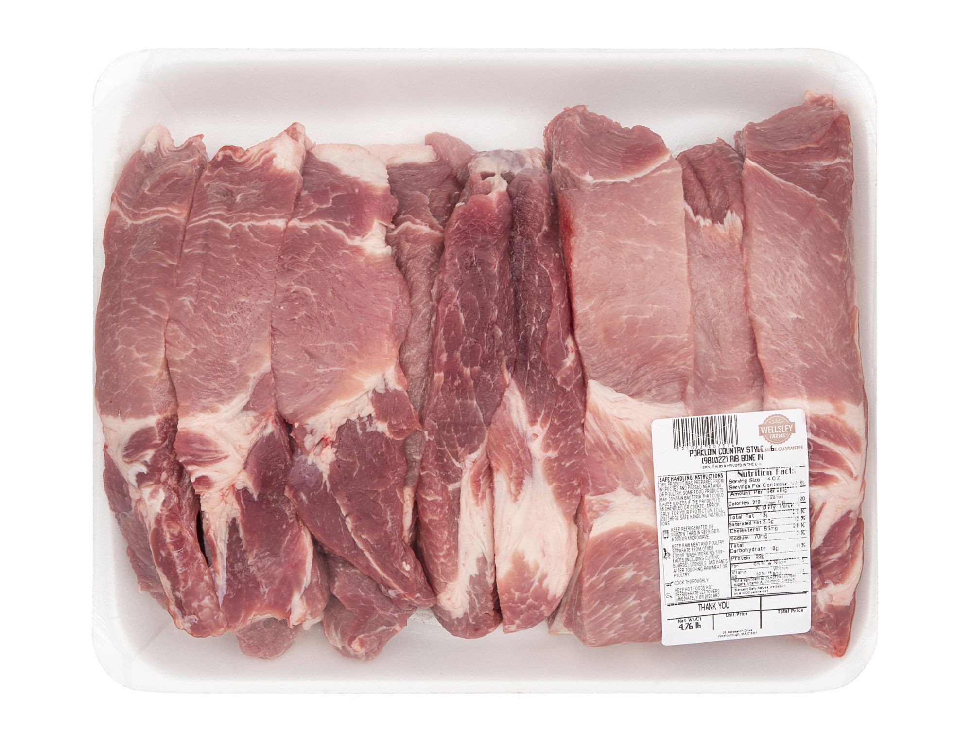 Wellsley Farms Fresh Pork Loin Bone-In Country Style Ribs,  3.75-4.5 lb