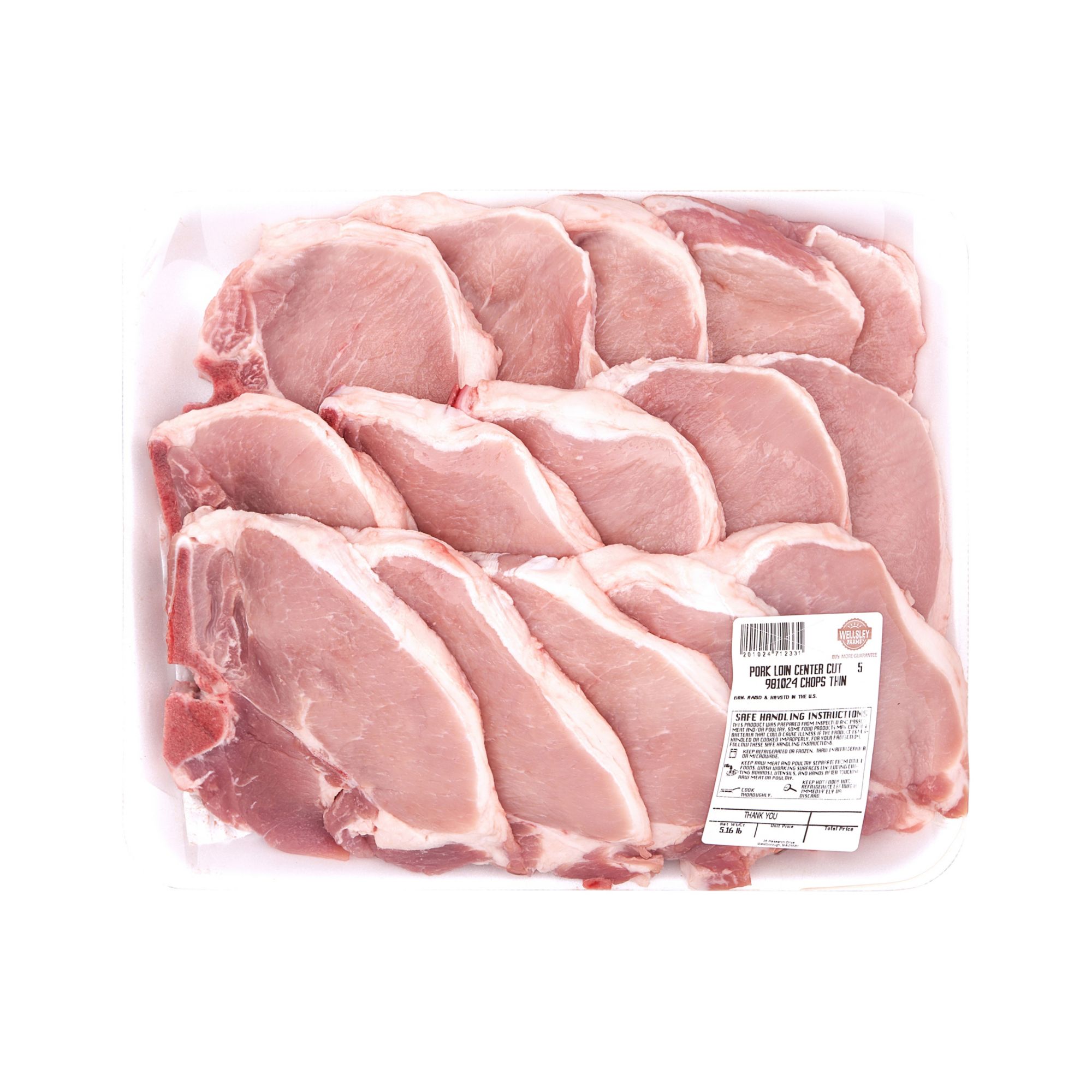 Wellsley Farms Fresh Pork Loin Bone-In Chop Center Cut Thin,  4.75-5.5 lb