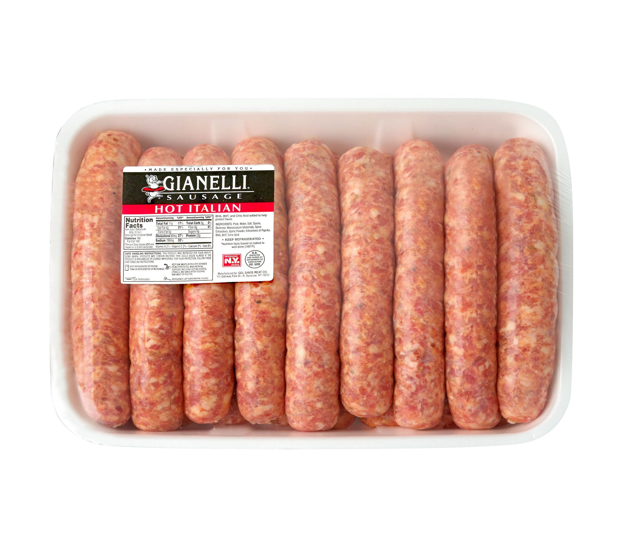 Gianelli Pork Hot Italian Sausage Links,  2.5 - 3.5 lbs.