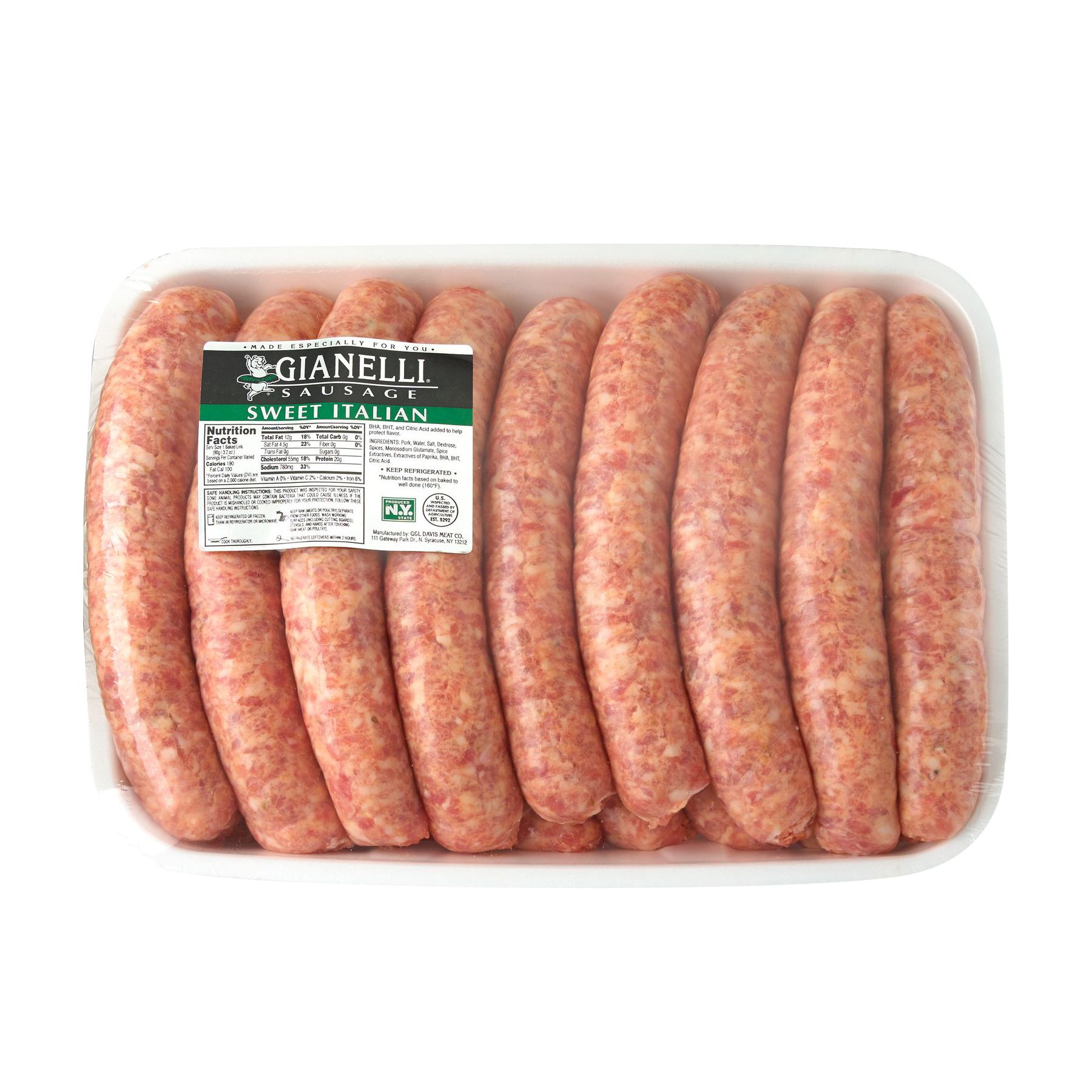 Gianelli Sweet Italian Pork Sausage,  2.5 - 3.5 lbs.