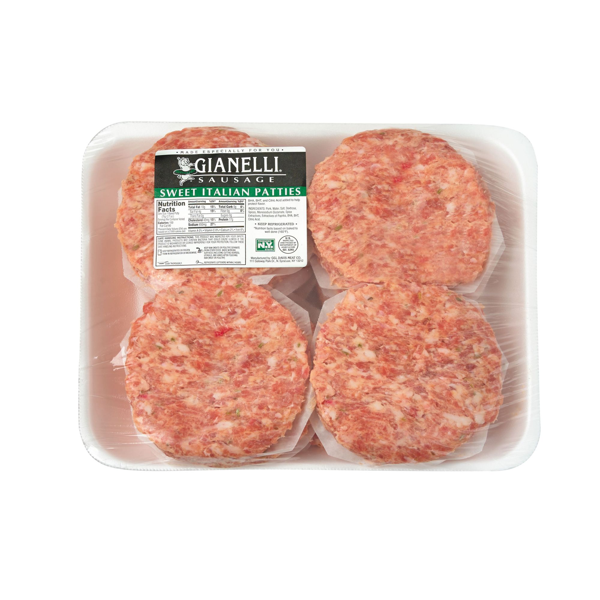 Gianelli Sweet Italian Pork Sausage Patties,  3 - 5 lbs.