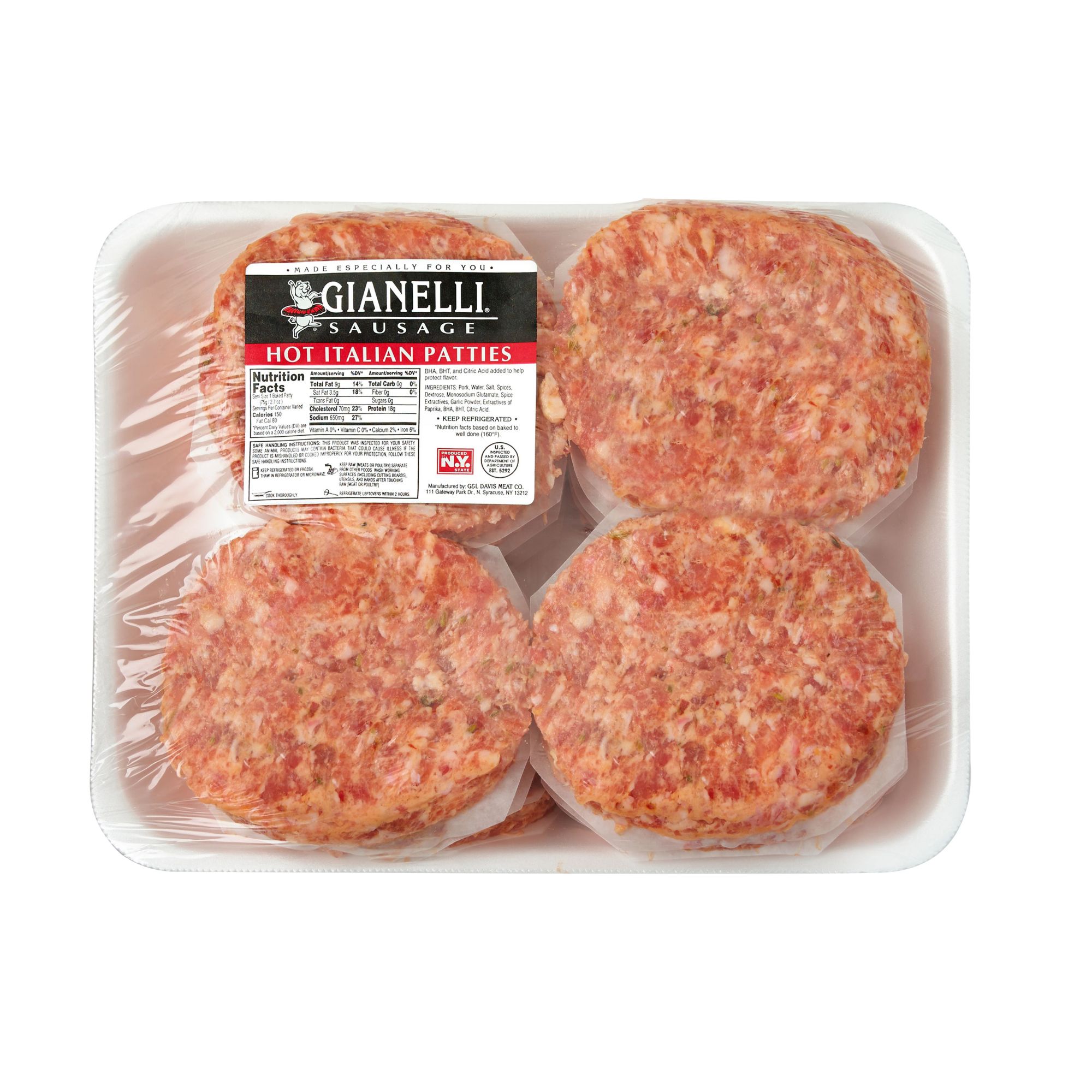 Gianelli Hot Italian Sausage Patty,  2.5 - 4.5 lbs.