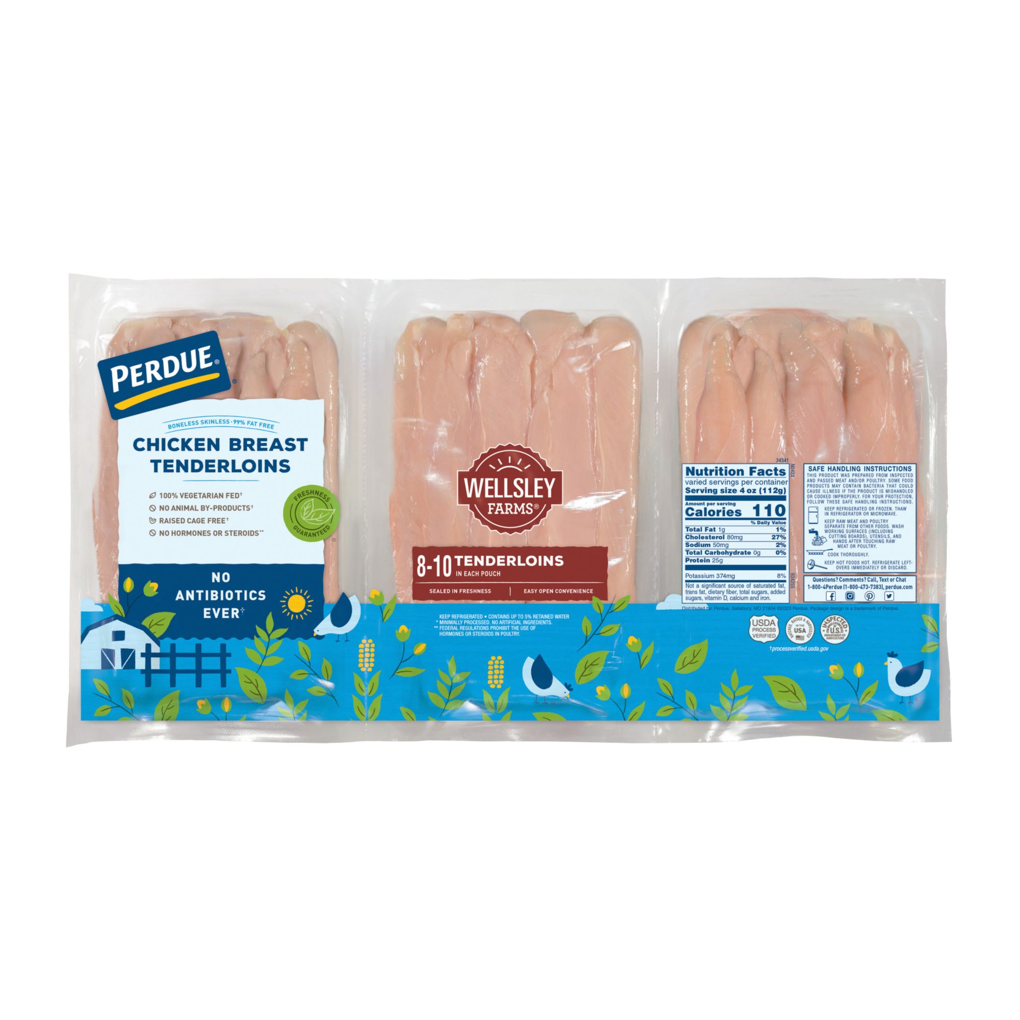 Wellsley Farms No Antibiotics Ever Boneless Skinless Chicken Breast Tenderloins, 4.5-6.5 lbs.