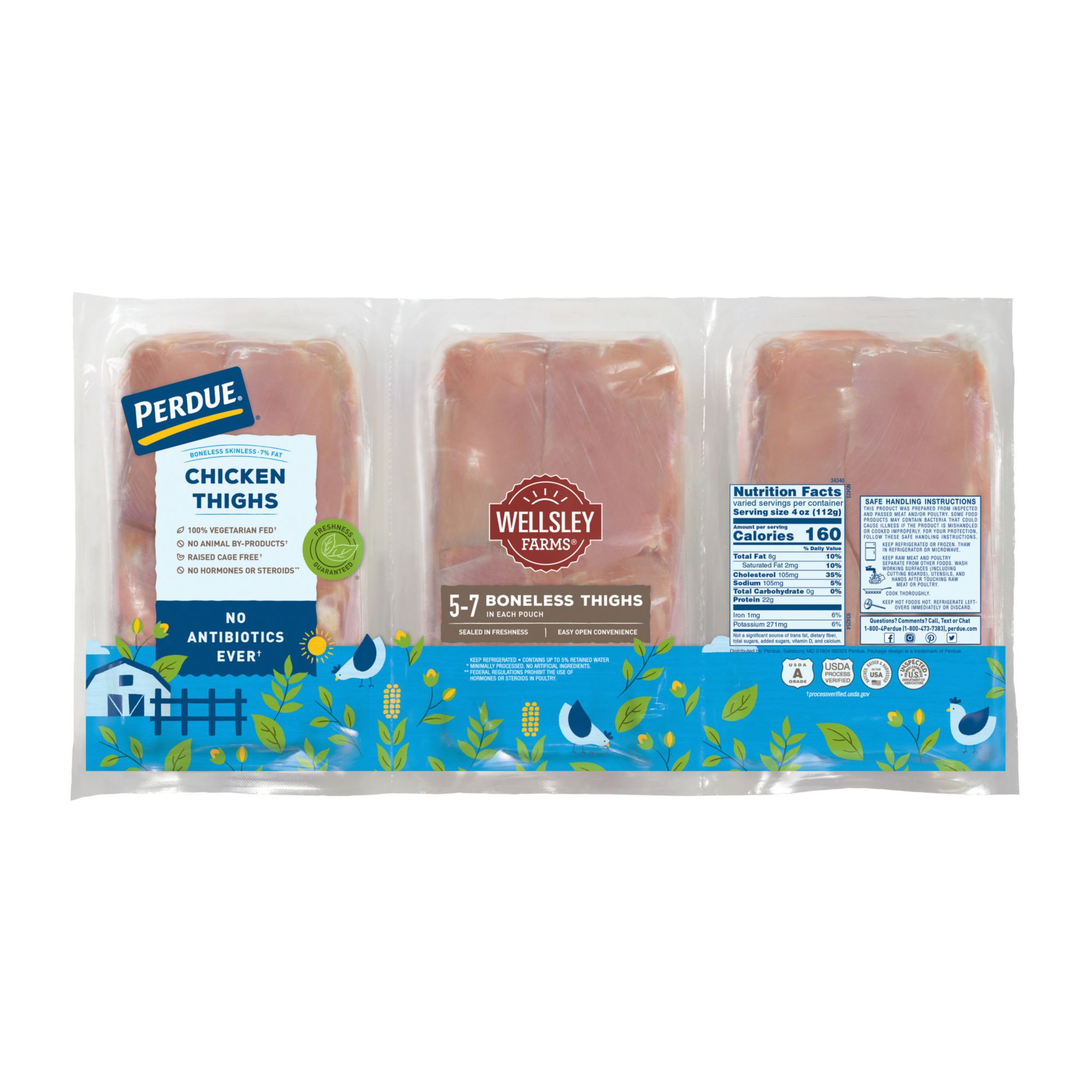 Wellsley Farms No Antibiotics Ever Boneless Skinless Chicken Thighs, 4.25-6.25 lbs.