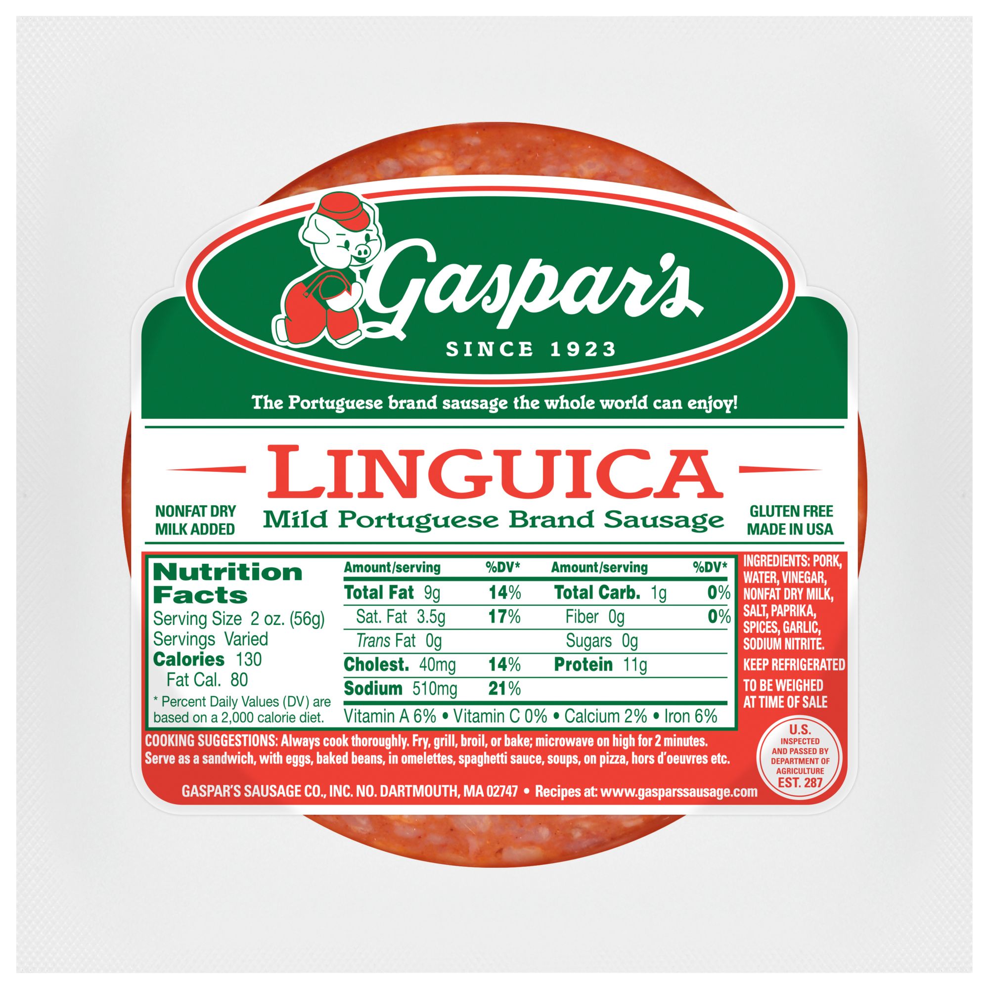 Gaspar's Linguica Slices, 1.5-2.5 lbs.