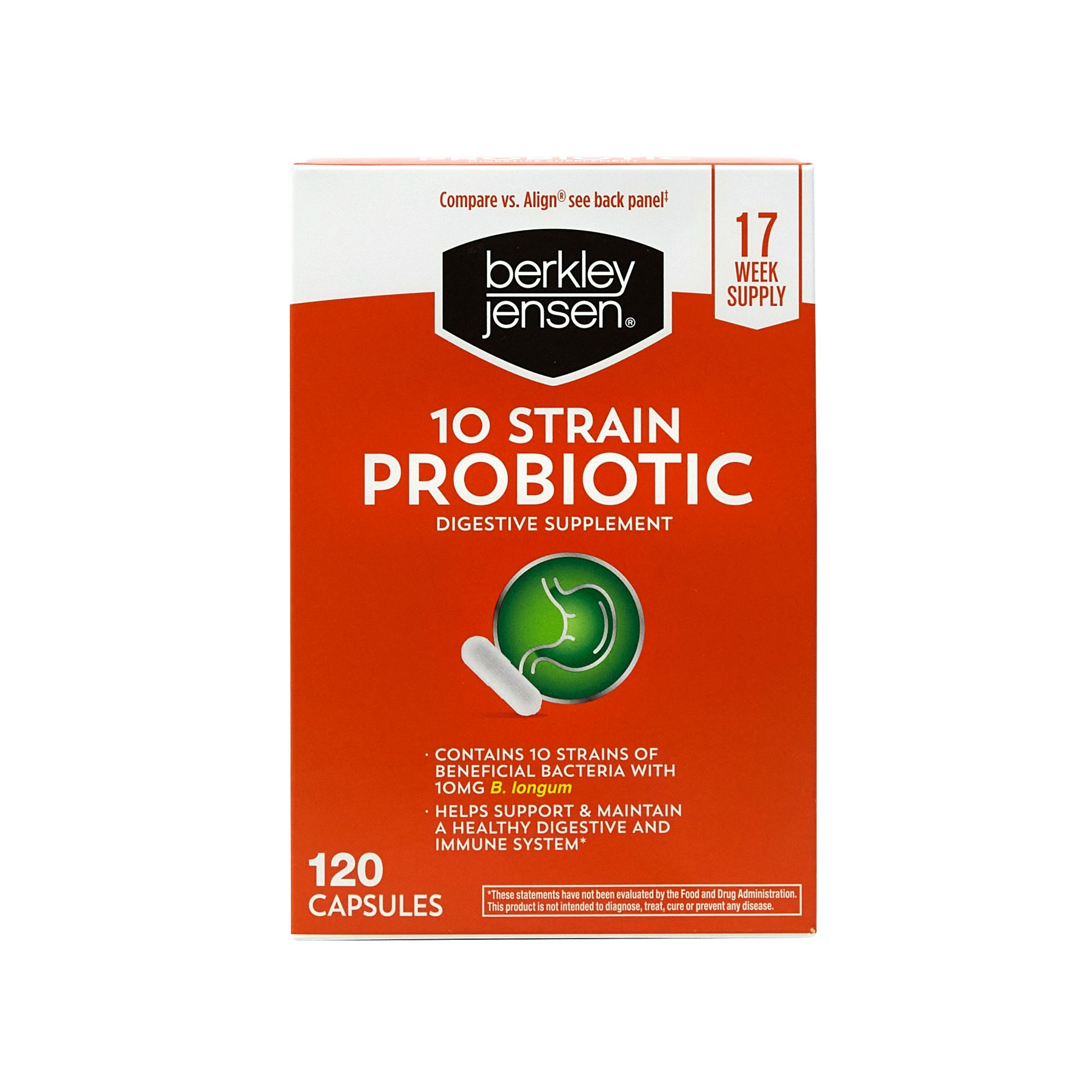 Berkley Jensen Natural 10-Strain Probiotic Dietary Supplement, 120 ct.