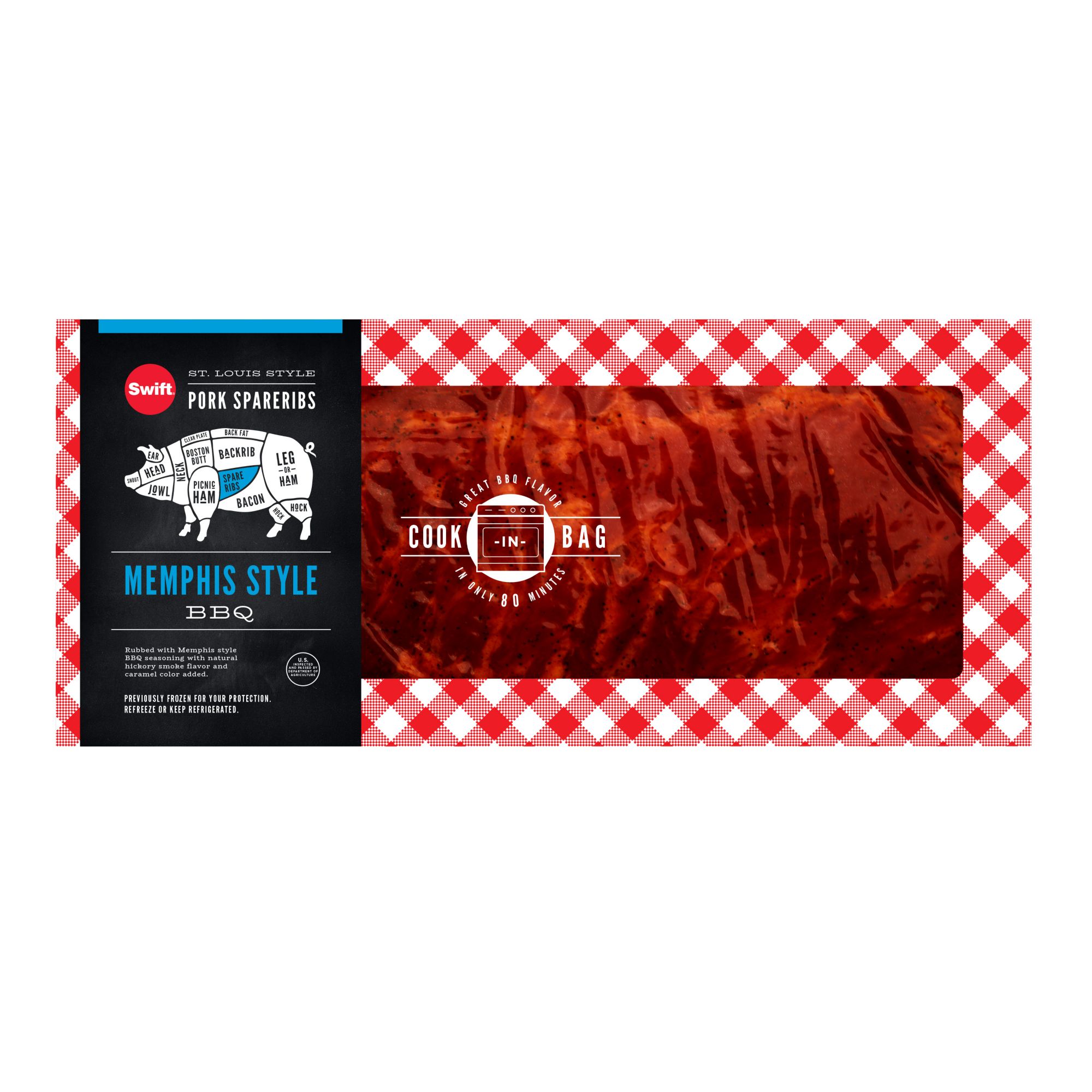 Swift Cook-In-Bag Memphis BBQ Style Pork Spareribs,  2.75-3.5 lbs.