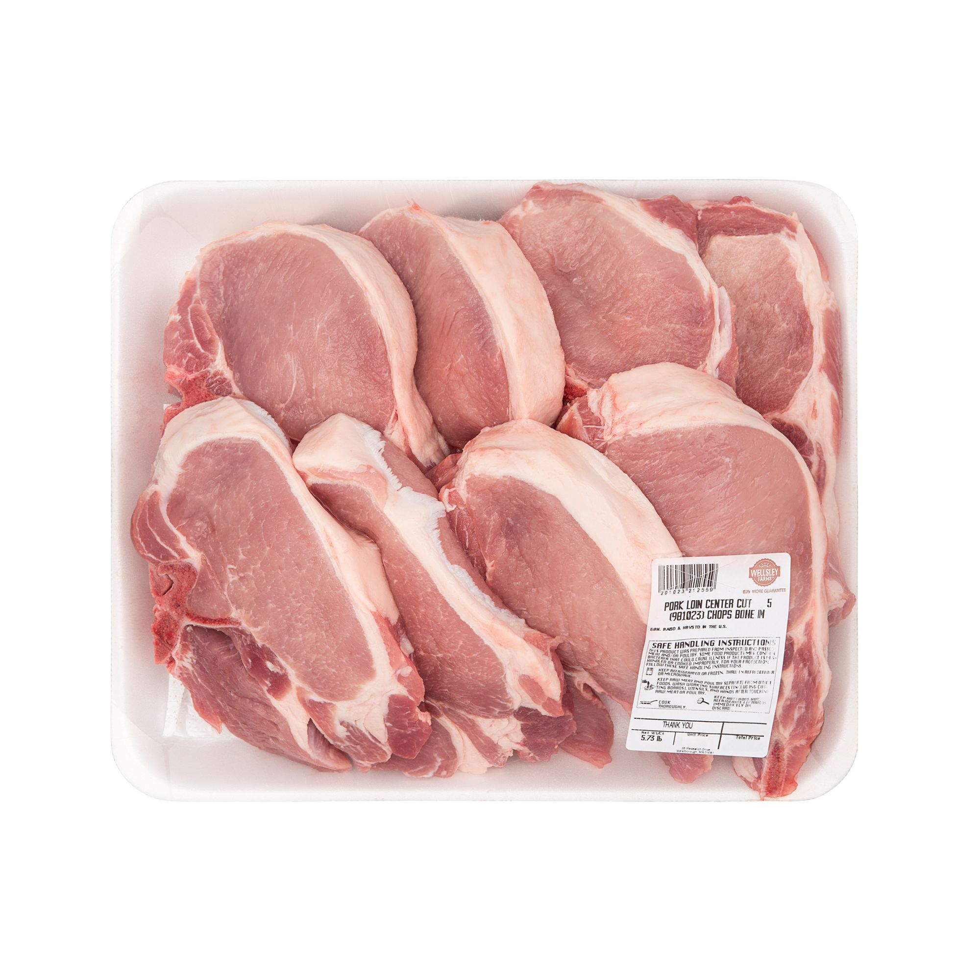 Wellsley Farms Fresh Pork Loin Bone-In Chop Center Cut , 4.75 - 5.5 lbs.