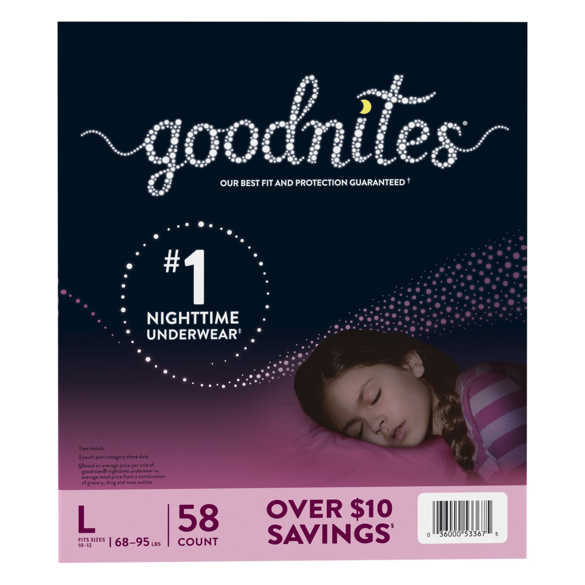 Goodnites Girls' Nighttime Bedwetting Underwear, L (68-95 lb.), 58 Ct