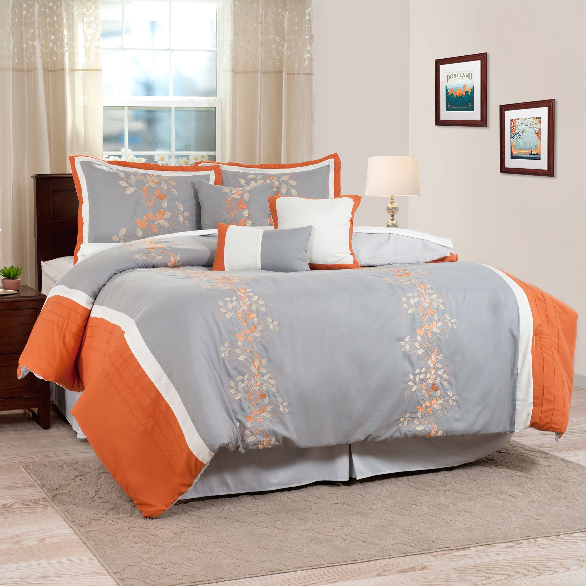 Lavish Home King Size 7 Pc Embroidered Comforter Set Branches