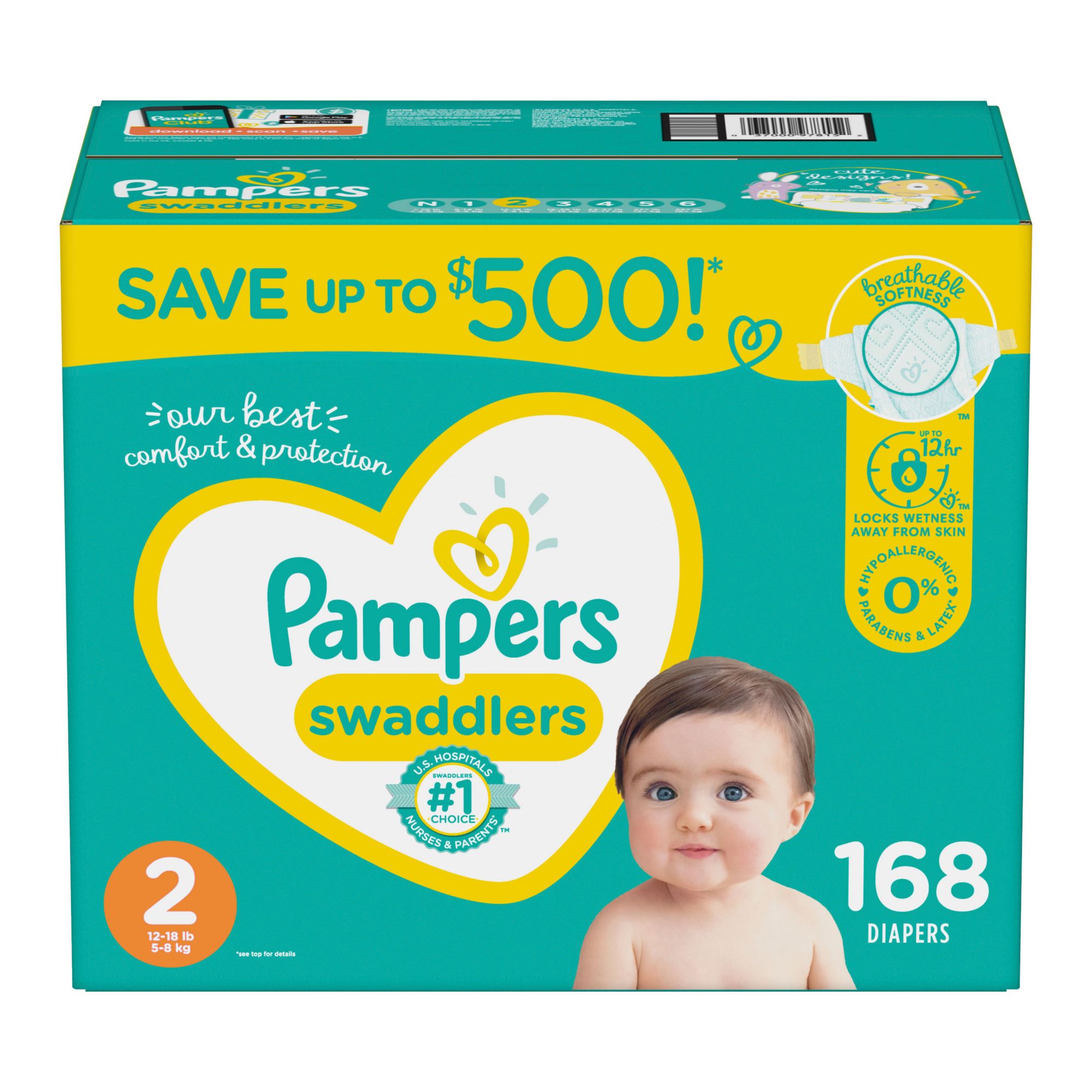 Pampers Swaddlers Diapers, Size 1-6, 92-192 ct.