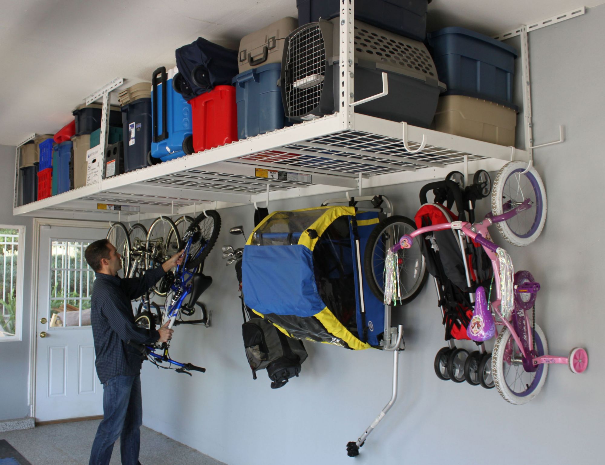 SafeRacks 4x8 Overhead Garage Storage Rack with Storage Bins