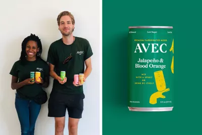 Founders of Avec drink pictured on the left and an Avec Jalapeño and Blood Orange mixer drink on the right.