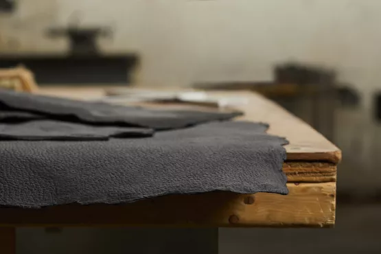 Bolt Threads' synthetic leather is made of compressed mycelium and dyed with English Breakfast tea.