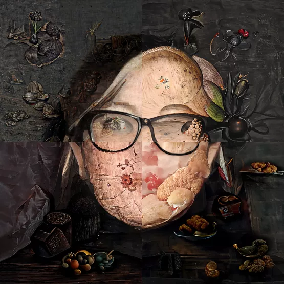 An abstract portrait of Helen Rosner, a food writer at The New Yorker, created using AI.