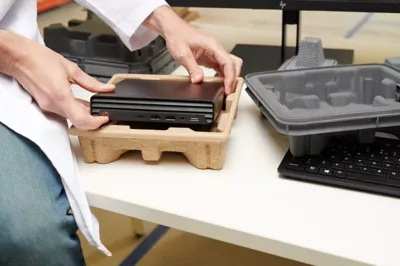 HP's Desktop Mini PC packaged in molded fiber. 