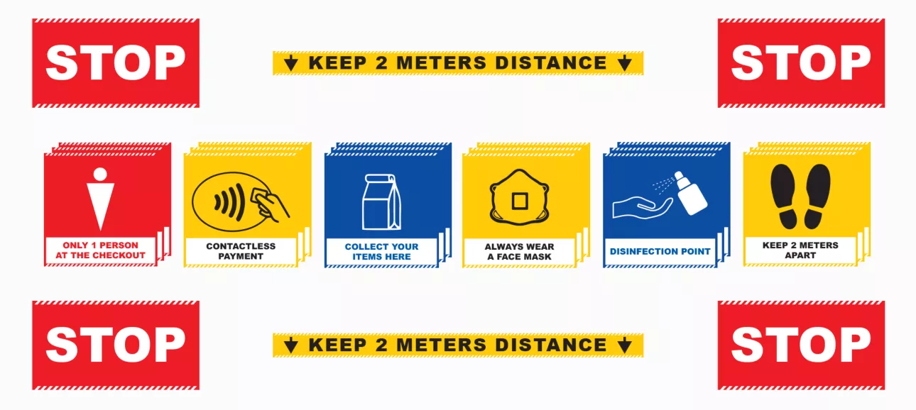 Clear wayfinding signs can remind people to practice social distancing and maintain good hygiene habits when they are in public spaces. 
