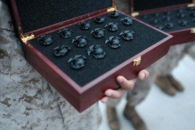 The Eagle, Globe, and Anchor emblems in a box.