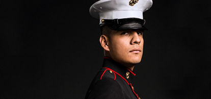 Marine wearing dress blues.