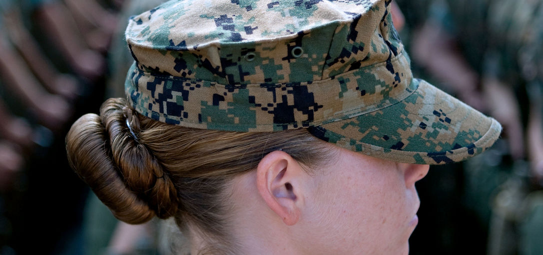 Portrait of Female United States Marine Corps Soldier in utility