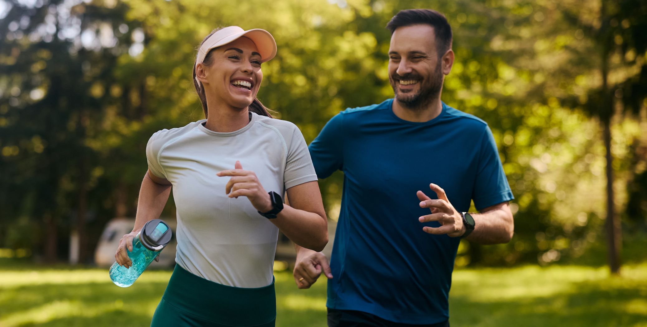 Couple running int he park