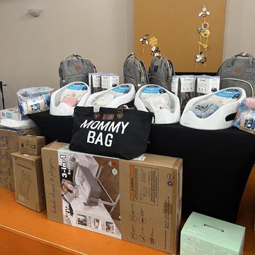 Table displaying baby shower items