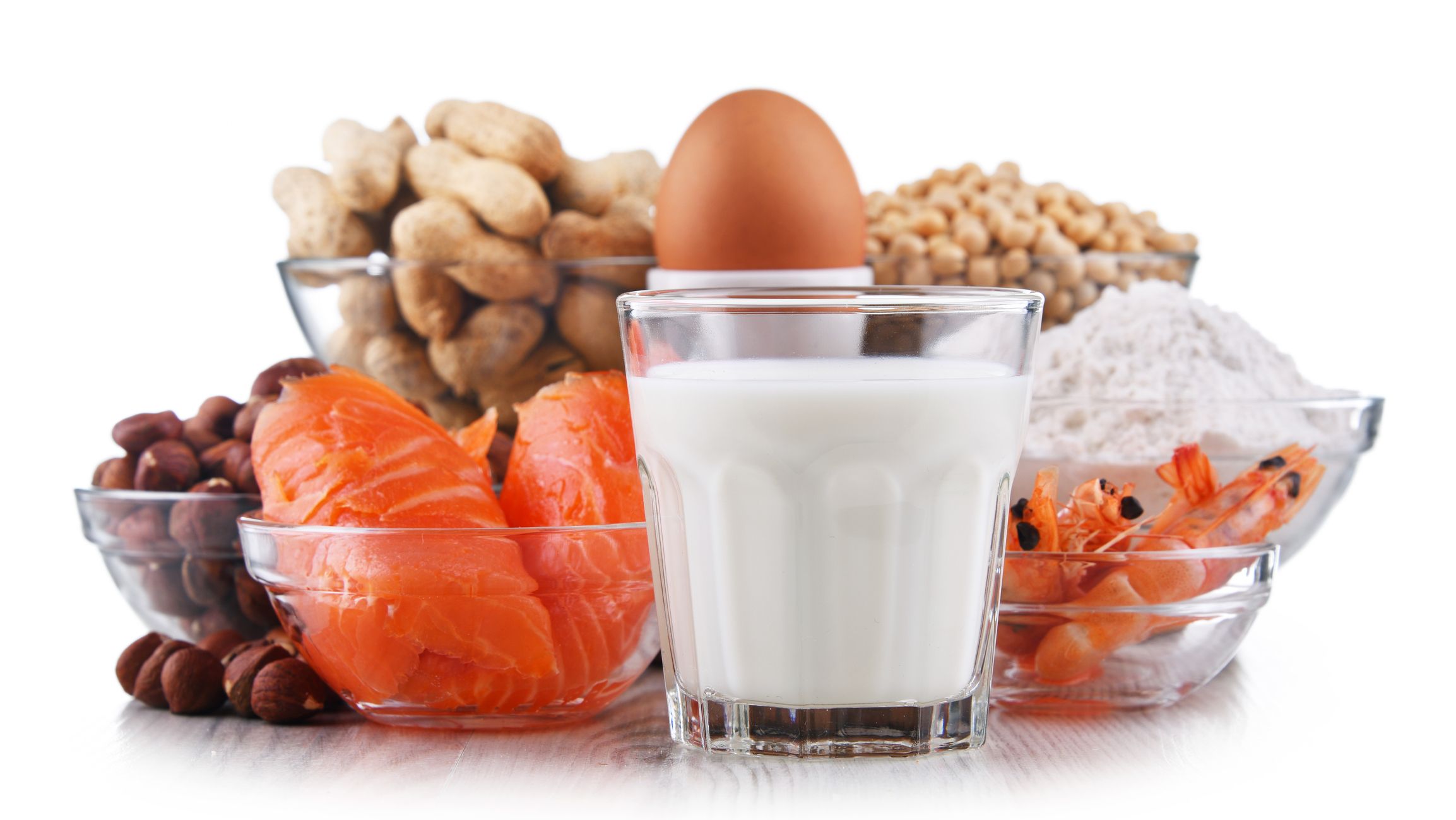 Composition with common food allergens including egg, milk, soya, peanuts, hazelnut, fish, seafood and wheat flour