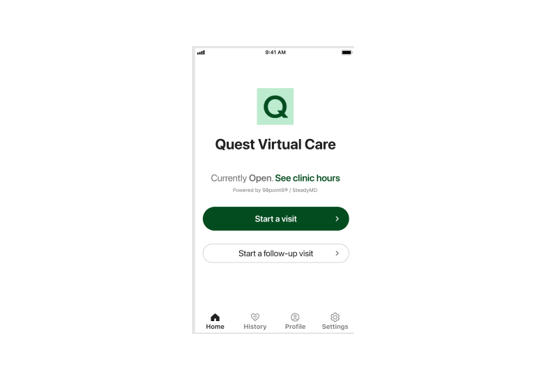 Quest Virtual Care app home screen