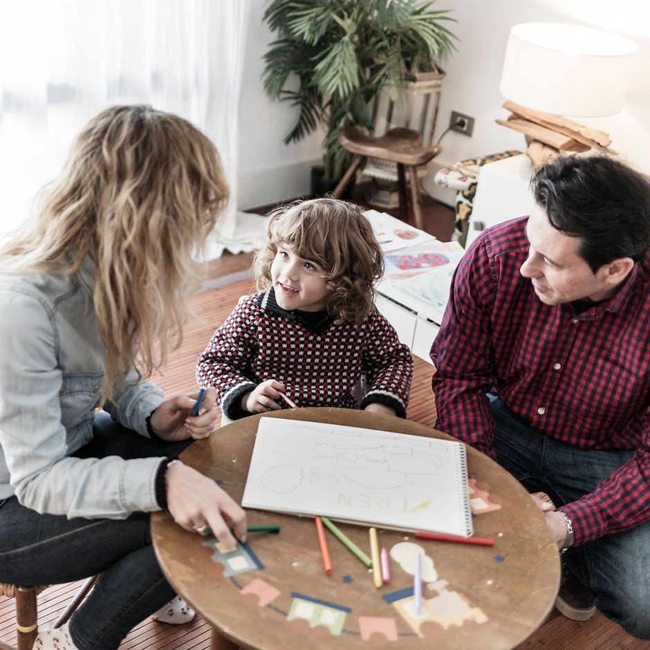 Family gathered around a table