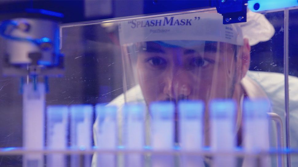 Lab Technician examining test tubes