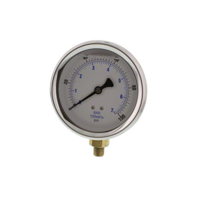 4" Glycerin Filled Pressure Gauge 0-100 psi